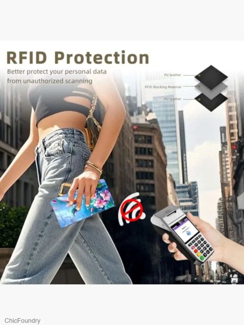 RFID Blocking Bifold Wallet with Snap Closure, Slim Credit Card Holder